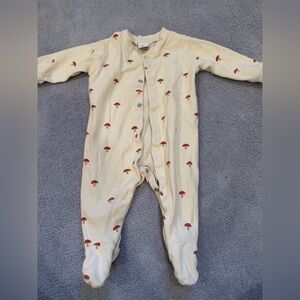 Cream Baby Onesie with Red Mushroom Print